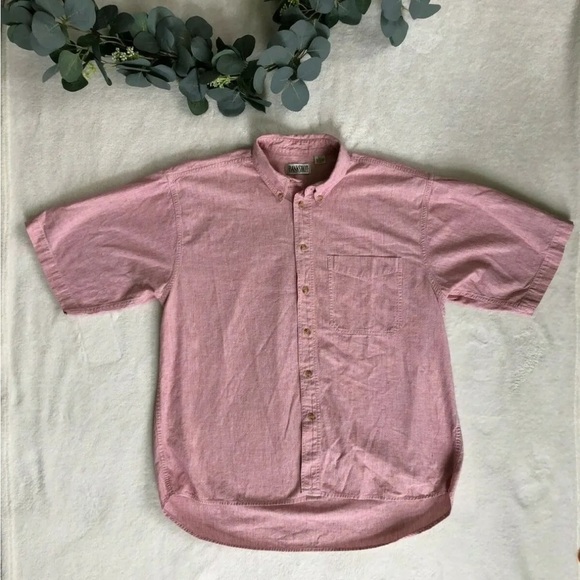 🎉4/$25 Vintage Bankshot Pink Red Cotton Short Sleeve Button Up Shirt Men’s L - Picture 9 of 9